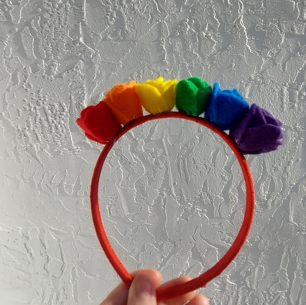 Hand made pride rainbow rose headband